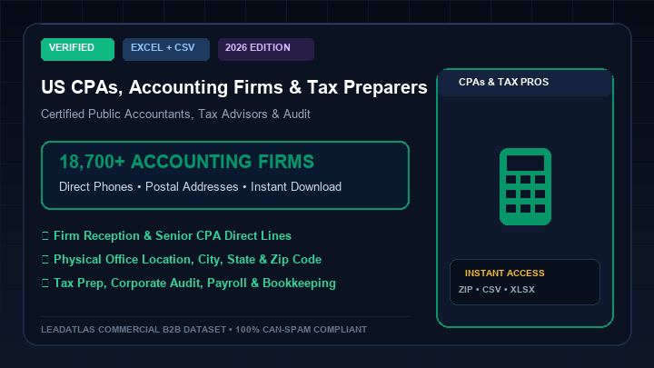US CPAs, Accounting Firms & Tax Preparers (18,700+ Records)