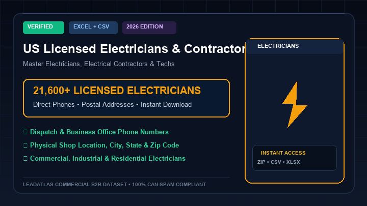 US Licensed Electricians & Electrical Contractors (21,600+ Records)