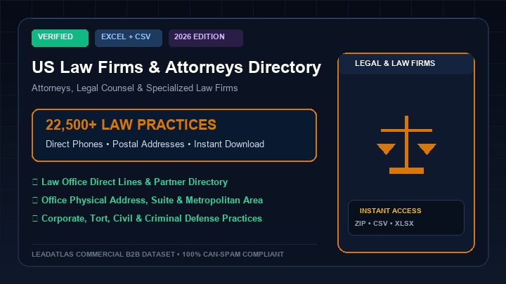 US Law Firms & Attorneys Directory (22,500+ Verified Records)